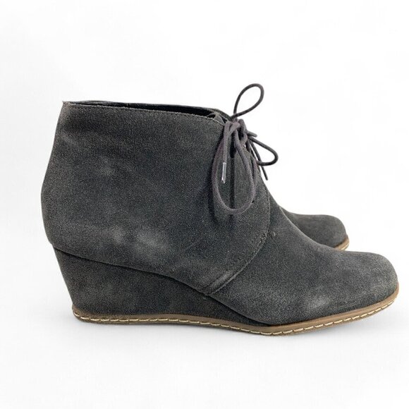 Franco Sarto Wedge Heel Shooties Gray Suede Leather Size 9 Ankle Boots 2.5" Heel - Picture 2 of 8